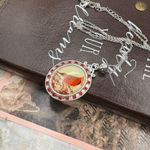 Vintage Cardinal Pendant Necklace Red Rhinestones Silver Tone 18” Photo 3