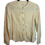 Harper  Yellow Striped Button Down Peplum Blouse Photo 0