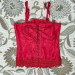 Frederick's of Hollywood Vtg Corset Top Bustier Red Lace Brocade M Medium 36 Photo 3
