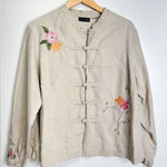 Relativity  Women Asian Style Embroidered Jacket 100% Linen Size Large‎ Photo 0