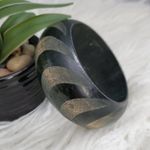 Vintage Green Stained Wood Striped Carved Bracelet Photo 0