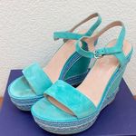 Stuart Weitzman Single Island Embellished Rope Turquoise Suede Wedge Sandals 8.5 Photo 0