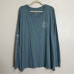 Natural Life 100% Cotton Blue Oversized Long Sleeves Doodle Tee, Size XL Photo 2