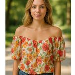 CEU) HUG Women Size medium floral dress off shoulder sleeves Elastic Top blouse White Photo 0