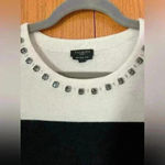 Talbots Merino Wool Short Sleeve Tee Style Sweater Color Block Jewel Trim Photo 2