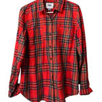 Old Navy  Women‎ Size Medium Tunic Shirt Red Flannel Button Down Shirt Cotton Photo 0