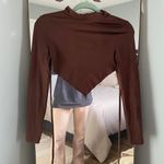 Chocolate Brown Long Sleeve Crop Top Photo 0