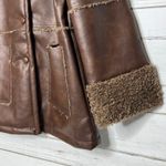 Blu Pepper  Brown Faux Leather Jacket Shearling Sherpa Lined Button Front Size S Photo 10