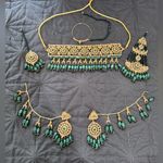 Indian Pakistan Gold and Green complete bridal wedding Jewelry Set Photo 3