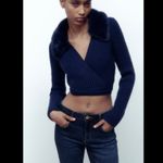 ZARA NWT FAUX FUR LAPEL COLLAR KNIT CARDIGAN Photo 14