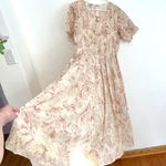 Laura Ashley VINTAGE VTG Cream Beige Pink Floral Cottagecore Midi Tea Dress 12 Photo 11