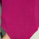 Farm Rio  Rib Stretch Organic Cotton Puff Sleeve Pink Thong Bodysuit Photo 5