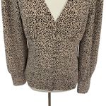 Lulus  Beige Black Polka Dot Blouse Long Sleeve Deep V Neck Lightweight Top M Photo 1