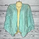 Cato  Size L Blue Geometric Lace Ruched Sleeve Open Front Jacket Cardigan Photo 0