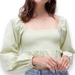 LA Hearts  Green Cotton Smocked Ruffle Long Sleeve‎ Babydoll Crop Top Small Photo 0