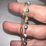 Gold Tone Paperclip and Evil Eye Bead Adjustable Bracelet Photo 2