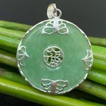 Sterling Silver Vintage 925 Natural Jade Jadeite Donut Circle Lucky Pendant 5.5g Photo 14