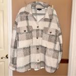 Perch Teddy Plaid Shirt Jacket Shacket Grey White Plus 1X Gray Photo 1