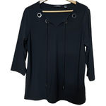 Dennis Basso  Women Size M Black Shirt Eyelet Drawstring Blouse 3/4 Sleeve‎ Photo 0