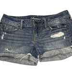 American Eagle AEO Medium Wash Low Rise Distressed Denim Jean Shorts size 4 Photo 1