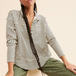 Anthropologie  Pilcro Oversized Striped Splice Henley Top Neutral Size Small Photo 0