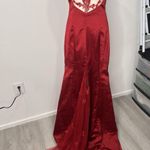 Long Red Lace Formal Wedding Event Halloween Gown With Train Dress Photo 7