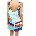 Black Bead  Mint & Orange Striped Bow Back Sleeveless Dress Womens Large Photo 1