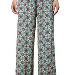 ZARA  Floral High Rise Pull On Crinkle Knit Casual Straight Leg Pants Sz Medium Photo 0