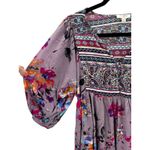 Umgee Boho Floral Print Tunic Top Dress Size Large Purple Lantern Sleeve Photo 4