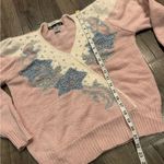 VTG Dana Scott Sweater Silver Beads Metallic Thread Pink Blue Fuzzy V Photo 5