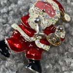 Christmas Santa Jewelry Pin Brooch Playing Horns Metal Glitter Enamel Paint Photo 5