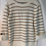 Jones New York Crew Neck White Sweater with Gold Stripes 3/4 sleeves Size XL Photo 0