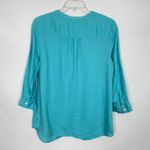 Charter Club  Womens 100% Linen Aqua Blue Button Down Vacation Shirt Sz Medium Photo 5