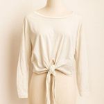 ZARA  Trafaluc Tie-Front Long Sleeve Top – Size M – White Oversized Cotton Photo 0