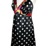 NWT OC by Oleg Cassini 100% Silk Polka Dot Halter Dress 10 Retro Glam Y2K Pinup Black Photo 3