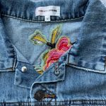 Sunset + Spring Crop Denim Jean Jacket Embroidered Flowers On Back - Size Medium Photo 3
