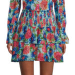 Milly  Wyatt Paint Dahlia Print Mini Skirt Tiered Smocked Sz‎ 6 Photo 0