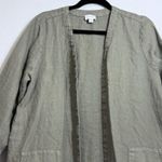 J. Jill Pure Jill Olive Green Linen Open Front Cardigan Coatigan Ruffle Size M Size M Photo 3