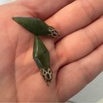 Vintage Jade Pendants Set of Two Silver Tone Green Photo 3