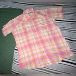 Wrangler Blues Plaid Western Shirt Medium Pink Orange Short Sleeve Button Up Photo 0