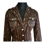 Cache Brown Sequin Encrusted Gemstone Buttons Jacket Top Fitted Stretch $198 NWT Photo 0