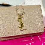 Saint Laurent Taupe Calfskin Line Flap Compact Wallet Photo 0