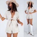Princess Polly  Tan Tie-Front Linen Blend Romper Photo 1