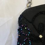 Black Satin and Beaded Purse, Chain Strap, Vintage VGUC Photo 5