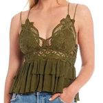 Free People Adella Cami Crochet Lace Tiered Top Olive Sparrow Boho Western XS Photo 0