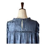 Pookie & Sebastian Shirt Women Large Blue Floral Ruffle Trim Blouse Tropical Photo 5