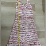 Vintage Crochet knit coverup mini dress rosettes swimsuit beach pool scalloped Pink Photo 2