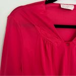 Vassarette VTG  Nightgown Hot Pink Button Up Women’s L 3/4 Sleeve Silky Nylon Photo 3