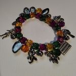 Mardi Gras Themed Silver Tone Beaded Fat Tuesday Stretch Charm Bracelet Green Photo 5