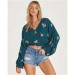 Billabong  Teal Floral Safe Bet Flowy Crossover Semi Cropped Top, Large Photo 8